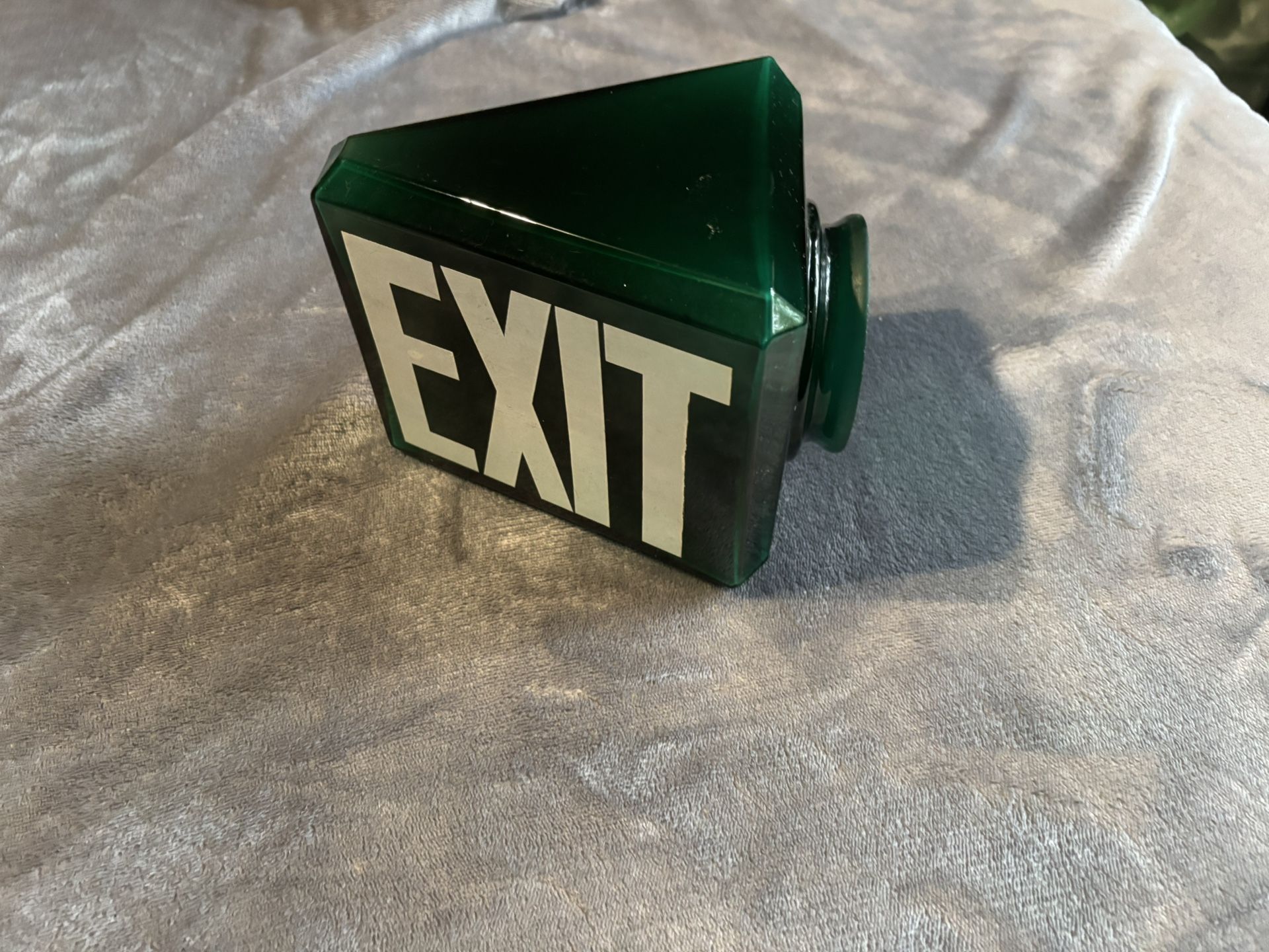 Vintage Marine Green Glass EXIT Light Globe – Triangular Nautical Ship/Ferry Salvage Lamp Shade