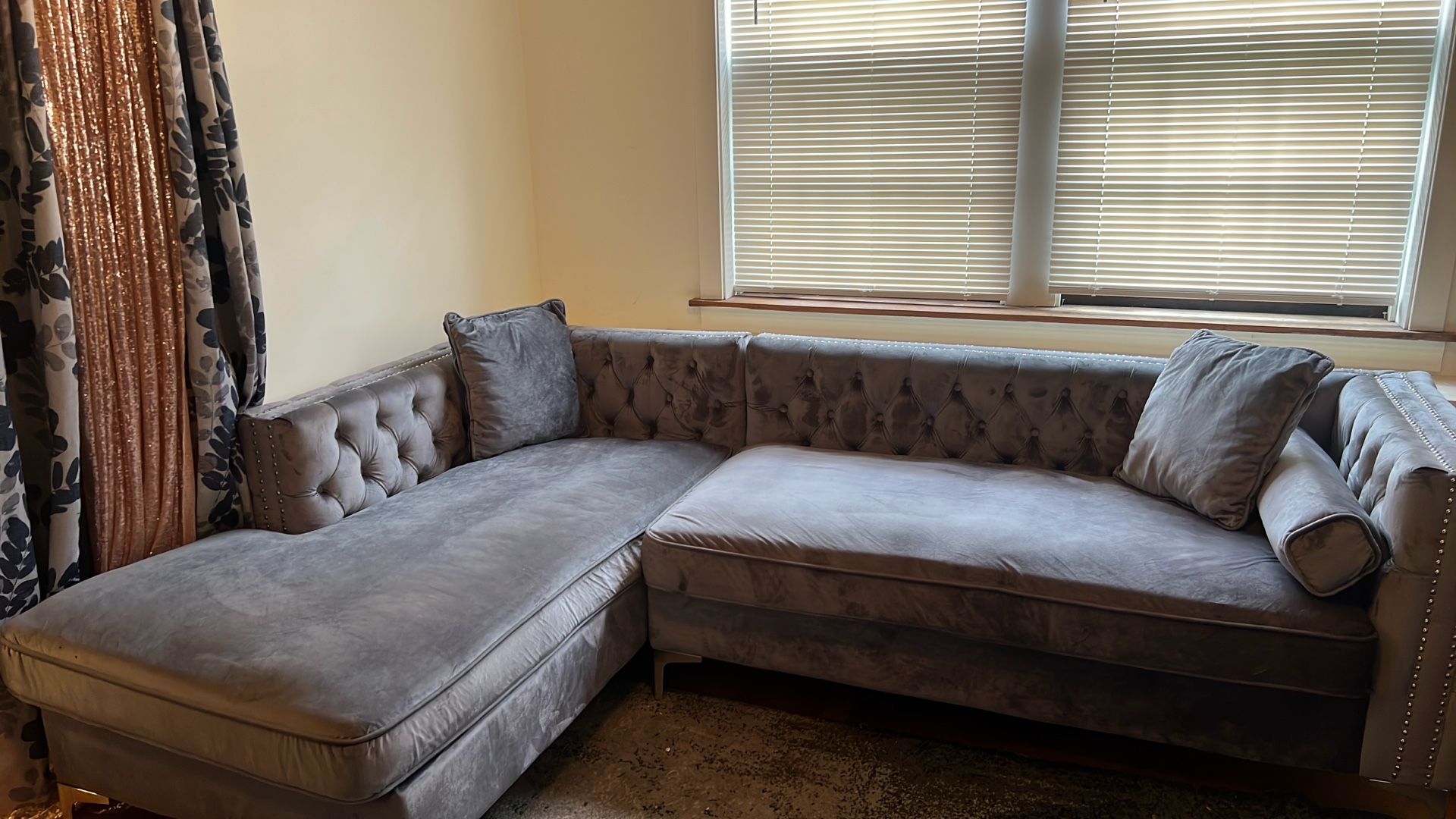 L Shape Corner Blue/Grey Soft Suede Sectional Couch Living Room