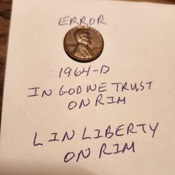 1964 D Wheat Penny Error 
