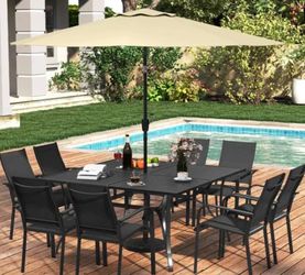Patio dining table area for eight with umbrella hole s8 NP13262DK h