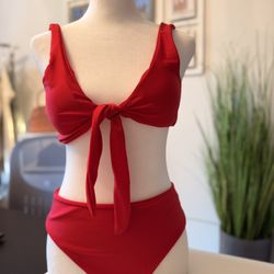red two-piece swimsuit