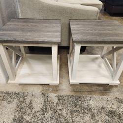 LIKE NEW - 2 Matching Ashley Modern Wood End Side Tables Gray/Beige