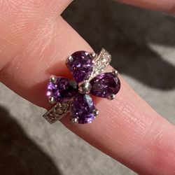 Amethyst Flower Silver Ring Size 6