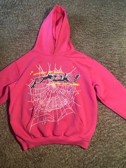 Sp5der Pink Hoodie with Web Graphic
