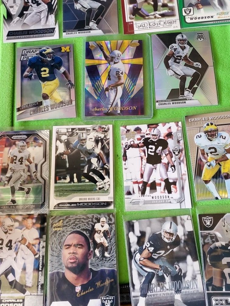 Lot Of 15 Random Oakland Raiders University Of Michigan  CHARLES WOODSON football Cards ALL FOR $25