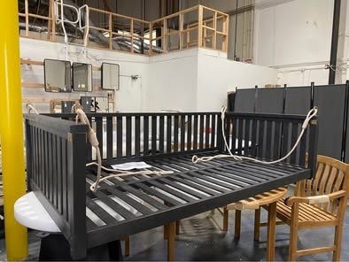 AS IS Minor Scratch New Assembled Patio Twin Size Garden Swing Bed, Wooden Porch Swing Frame