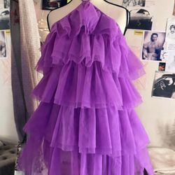 Purple Tulle Ruffle Mini Dress