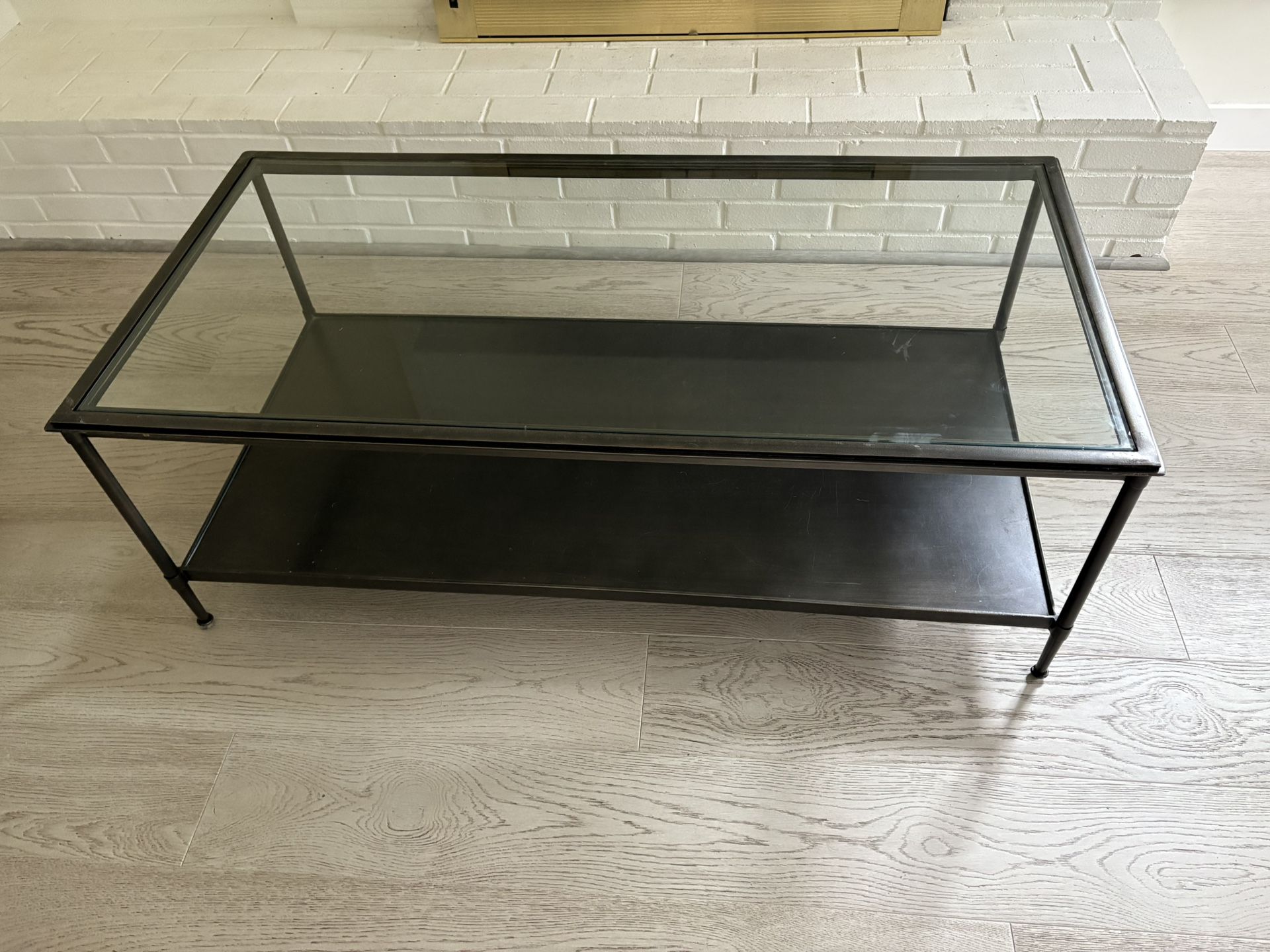 Black Metal And Glass Crate & Barrel Coffee Table