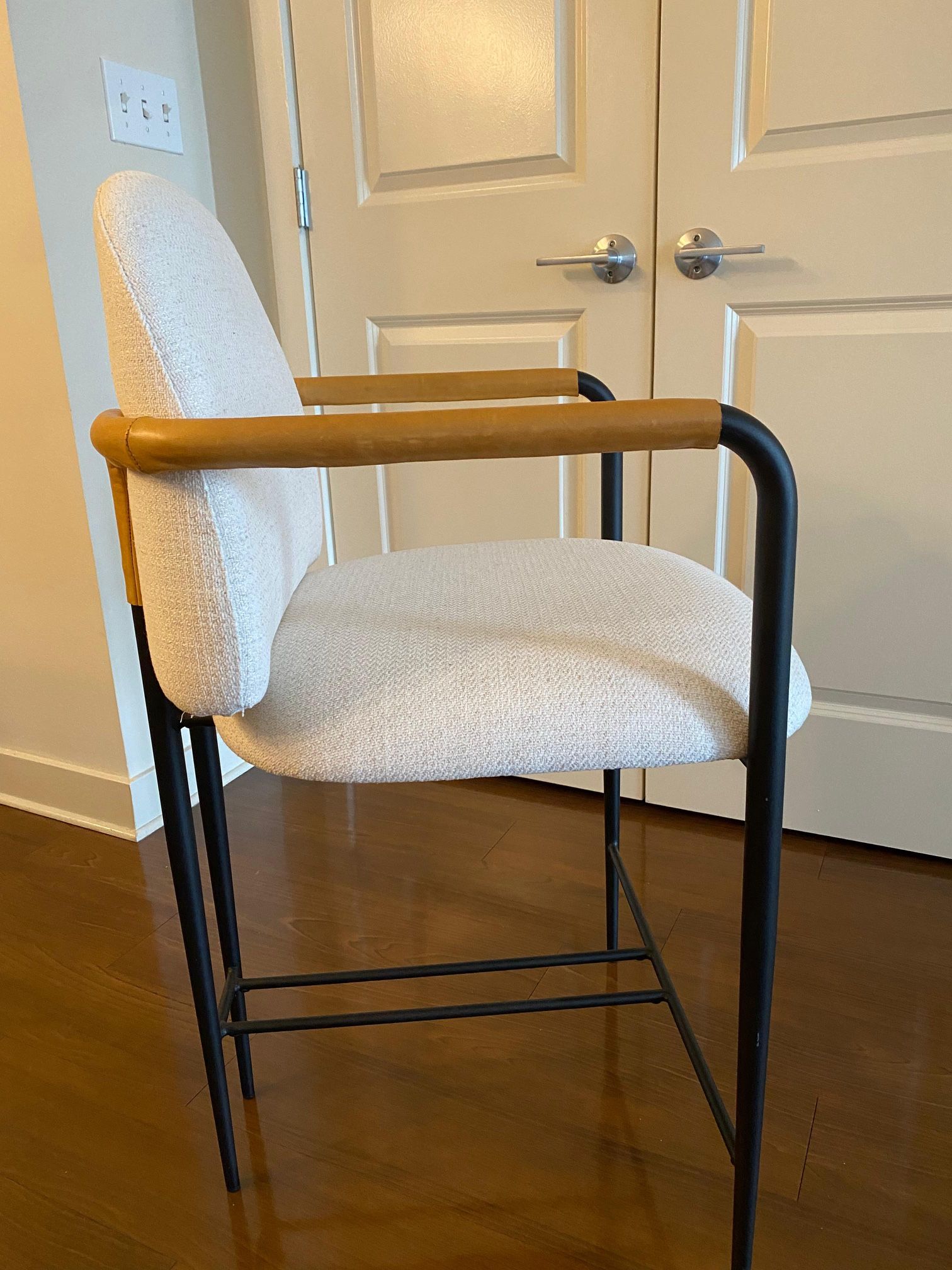 CB2 Avont Upholstered White Performance Fabric Metal Counter Stools (price for both)