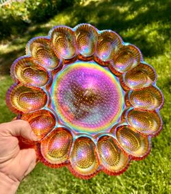 11" Marigold Carnival Glass Egg Plate – Vintage 12 Egg Tray