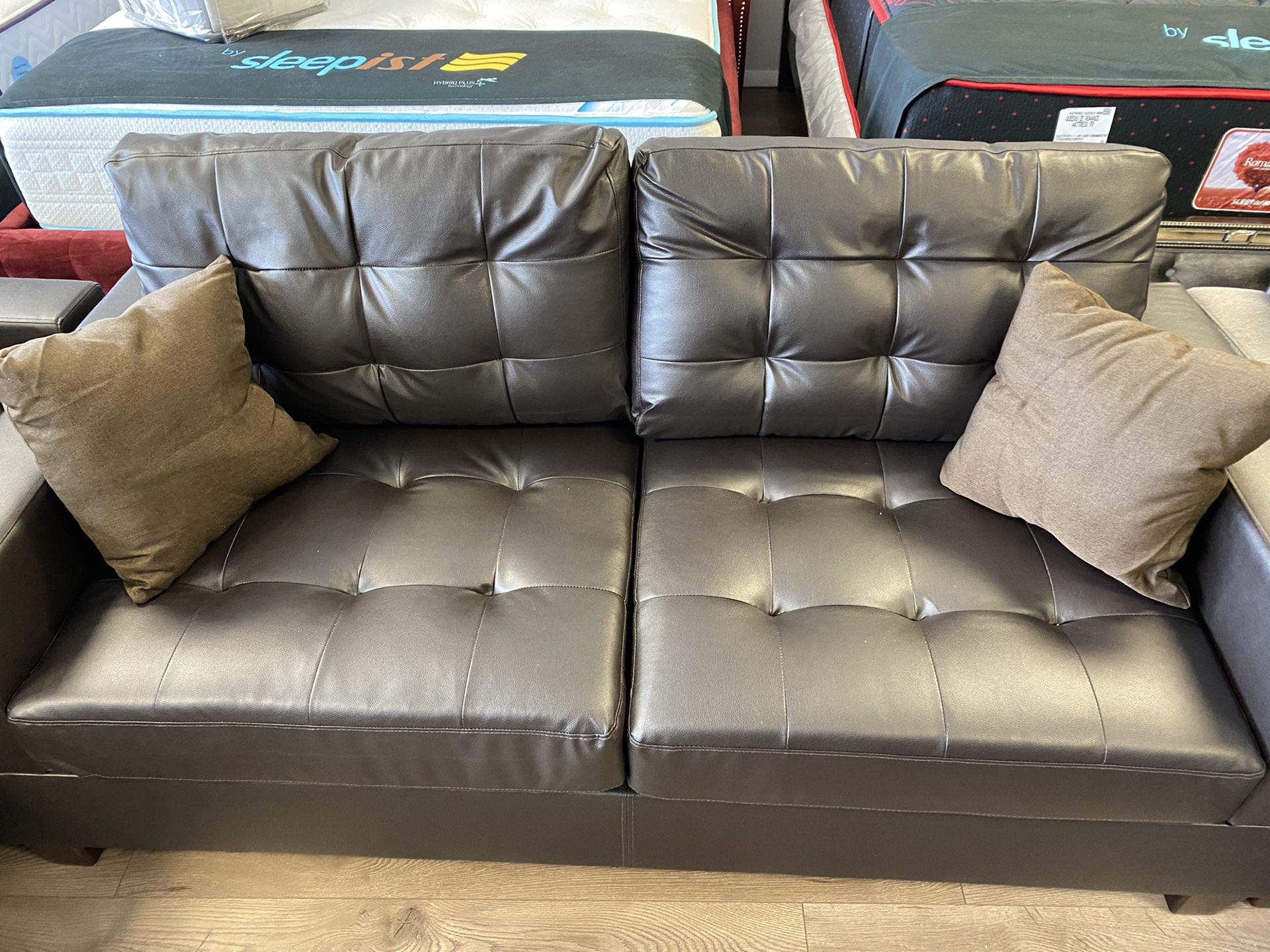 Bonded leather sofa and loveseat