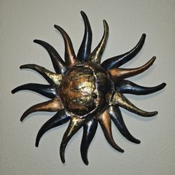3D Metal Wall Sculpture - Sun and Moon on Swirling Sun