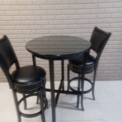 Bistro Table With Two Swivel Leather Stools