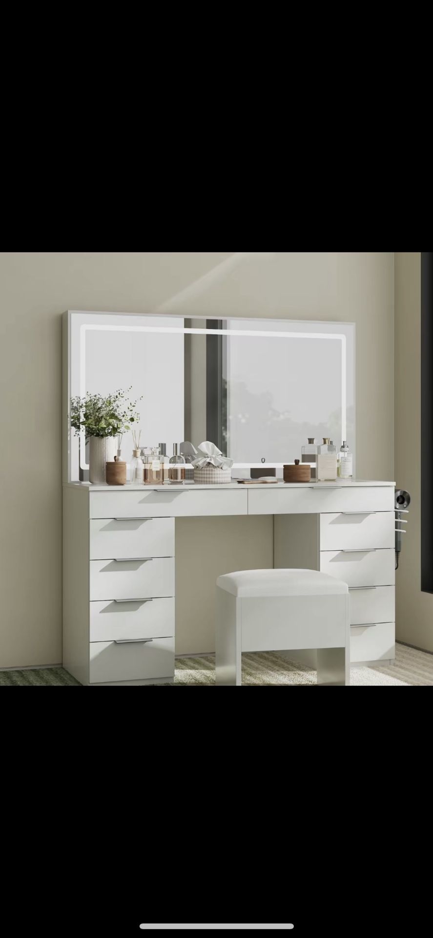 YITAHOME Vanity Desk Set with Large Lighted Mirror and Power Outlet, 46in Mirror