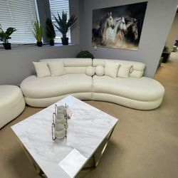 Larissa Bubble Ivory Boucle 2pc Curved Sectional Sofa