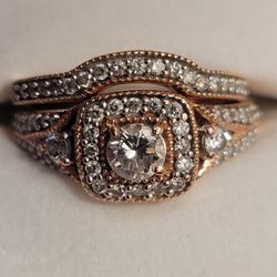 Solid Gold Diamond Wedding Engagement Ring Set 