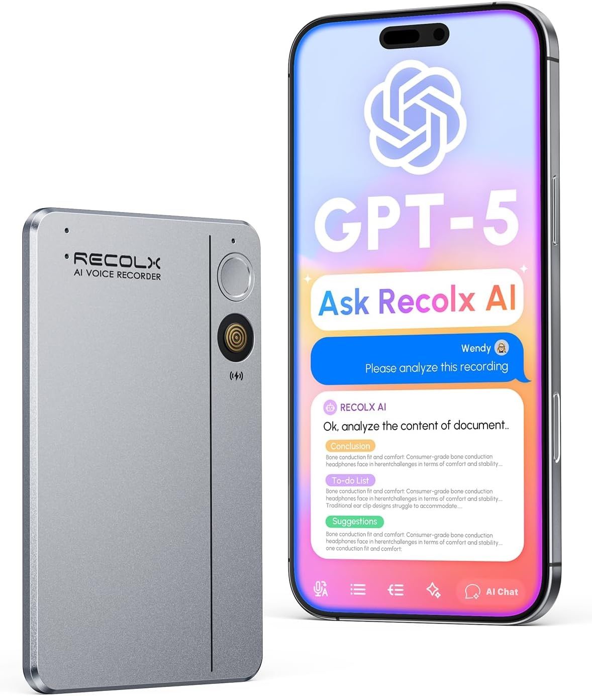 AI Voice Recorder, App Control, Transcribe & Summarize with 71 Pro Templates,  Record Anytime Anywhere 112 Languages,Grey