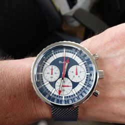 Bulova Chronograph C retro watch that was originally made in the 70s. Stainless Steel with a size 44 case
