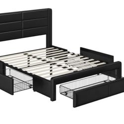 Leather Metal Platform Storage Bed Frame