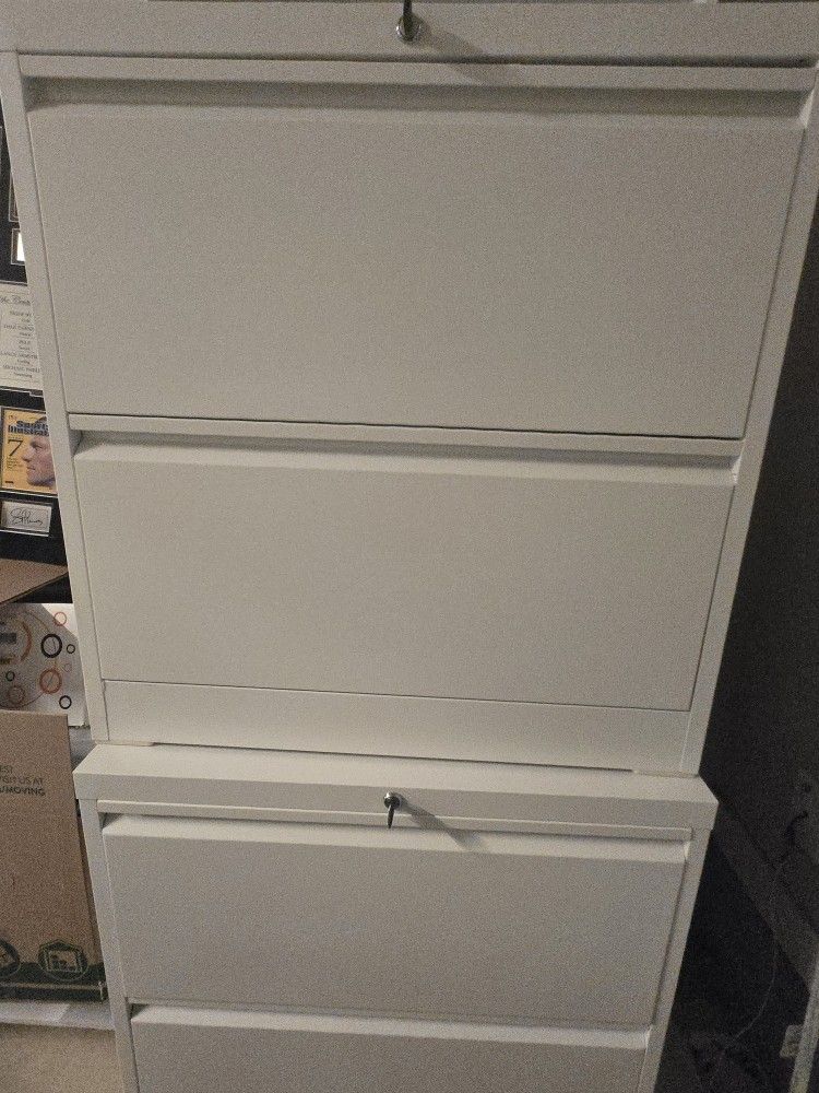 White Double File Cabinet With Hanging Folder Bar