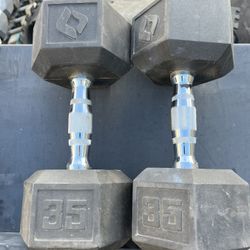 35lb Hex Rubber Dumbbell Set Weights 