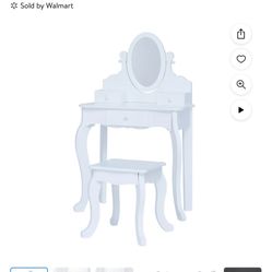 Fantasy Fields Little Princess Rapunzel Vanity Table with Mirror, Storage Drawers, and Stool, White