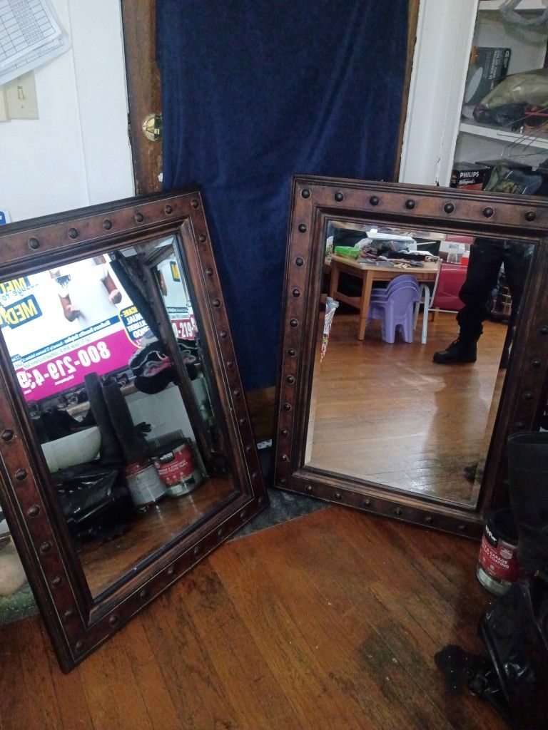 Twin Mirrors. Heavy Framed With Sideways And Upright Mounting.$60 For Both.
