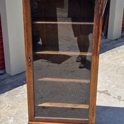 Antique Primitive Oak Glass Front Cabinet