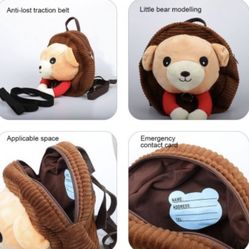 Mini Backpack with Leash Harness Short Plush Fabric Anti-Lost Children