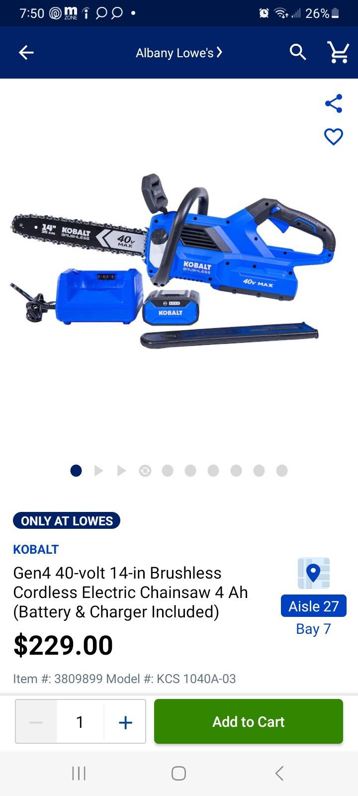 Kobalt 14. Inch Chainsaw (NEW)