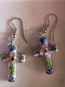 Cloisonné Enamel Cross Earrings