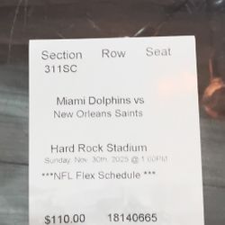Miami Dolphins Ticket 11-30 