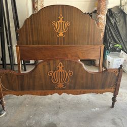 Antique Full Wooden Headboard And Footboard