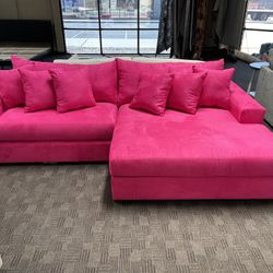 Big Soft Pink Velvet Sectional Couch