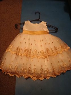 Girls Formal Tulle Dress Gold Embroidery