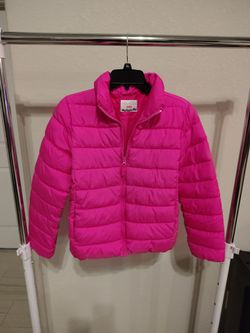 the children's place fucsia long sleeve puffer jacket for girls, size XL(14)