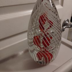 Red And White Spiral Glass Paperweight Decor 