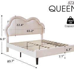 Queen Bed Frame  With Cloud Shape Headboard 