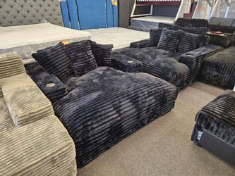 Oversize Chaise Black Corduroy 2 Cup Holder & USB $399