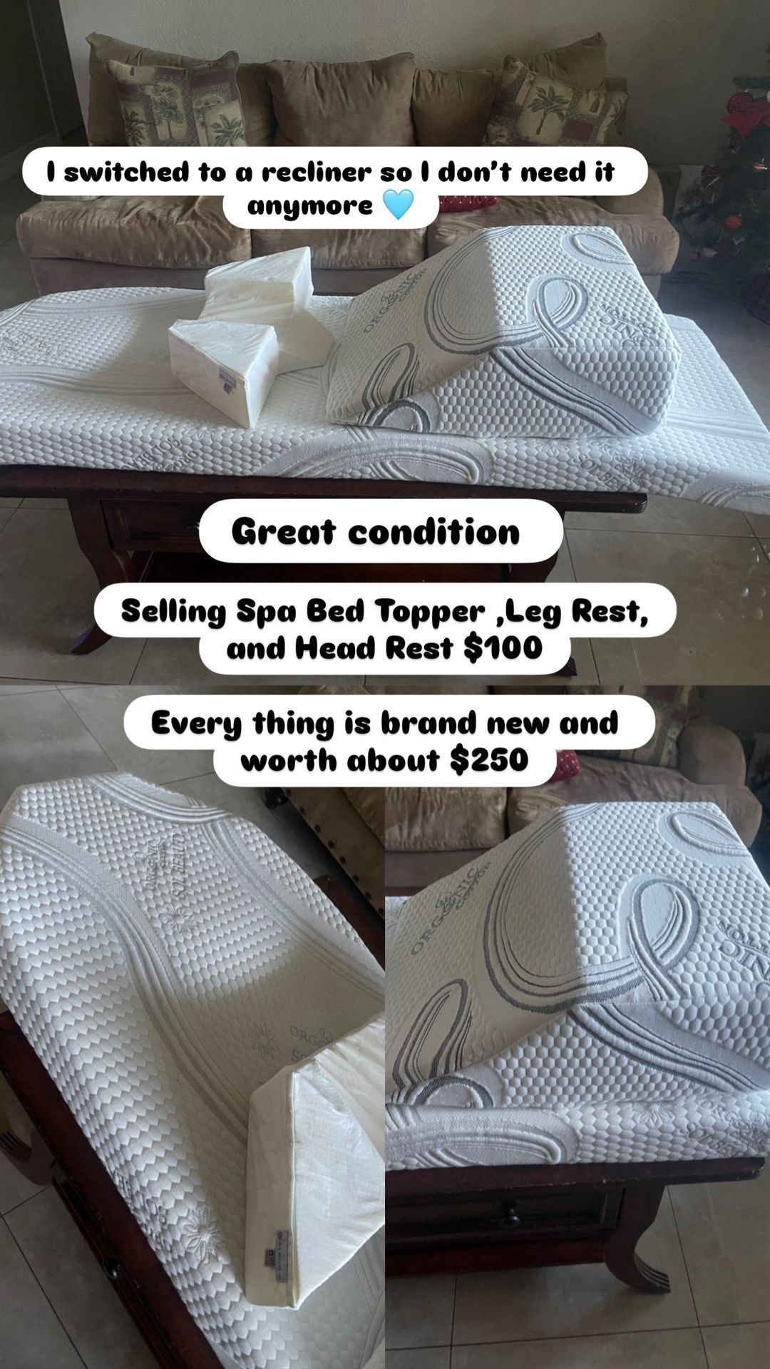 Spa Bed Topper, Leg Rest, Head Rest