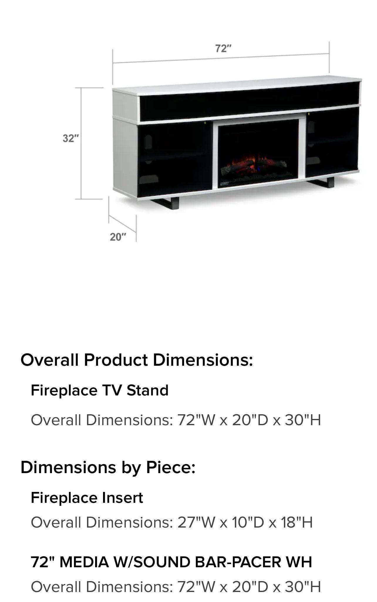 Pacer Fireplace TV Stand with Sound Bar