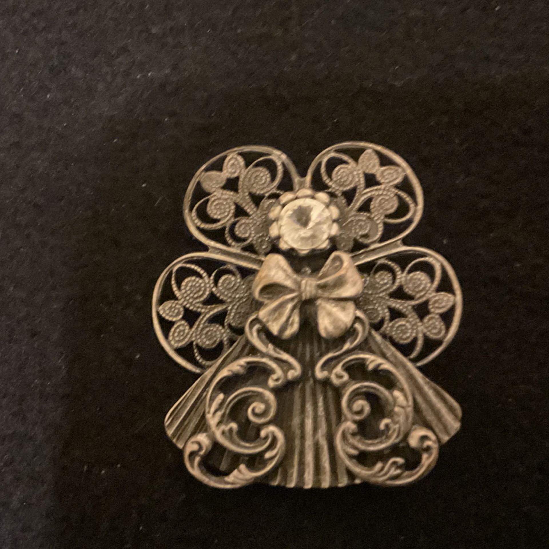 Vintage Pewter Angel Brooch With Rhinestone,by Jane AOL 1999