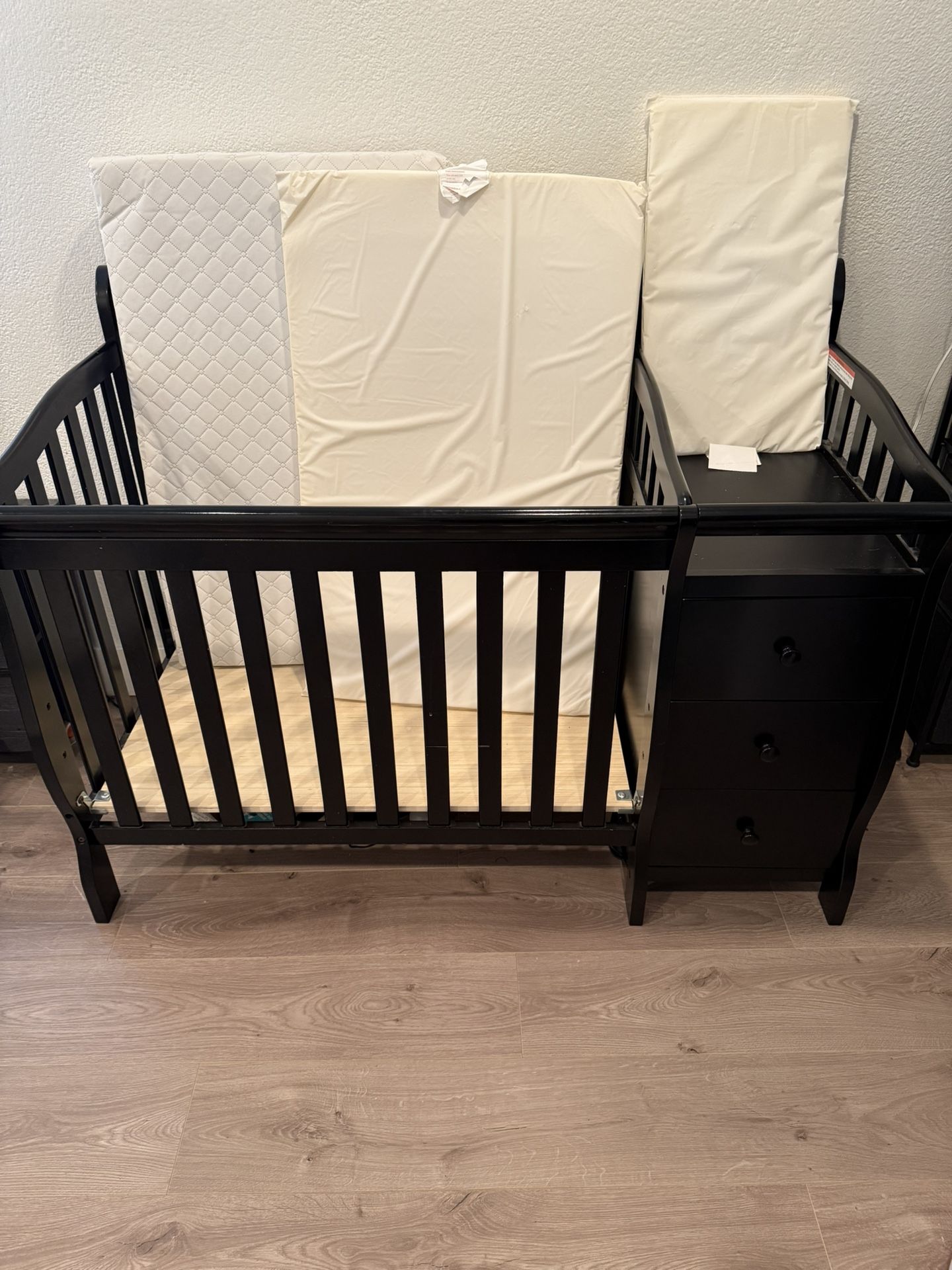 Black Crib With Changing Table Attached