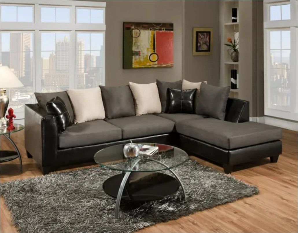 Black/ Gray Sectional with Decorative Pillows 