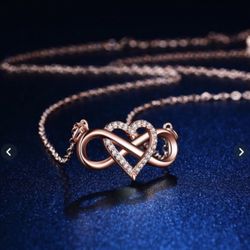 Rose Gold Plated Heart  Necklace And Ring Set Ring Size 7