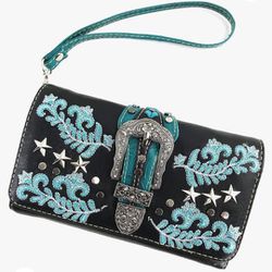 Justin WEST  Buckle Western Floral  Embroidery Studs Stars Purse
 