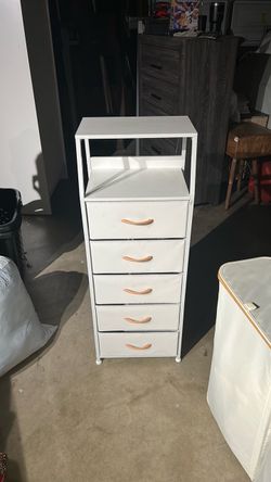 White 5-Drawer Fabric Dresser with Top Shelf