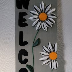 Bottle Cap Floral Art, Welcome, Daisy