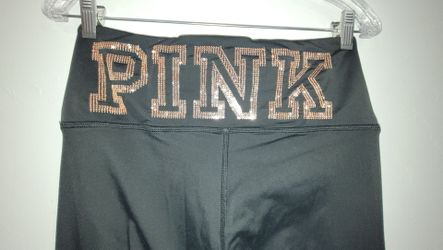 VICTORIA'S SECRET pink YOGA SEQUIN BLING gold ultimate laceup legging  Size Medium- price is firm Cash only