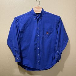 Men’s Large Ralph Lauren 100% Cotton Blue Long Sleeve Button Up Shirt Golf Logo
